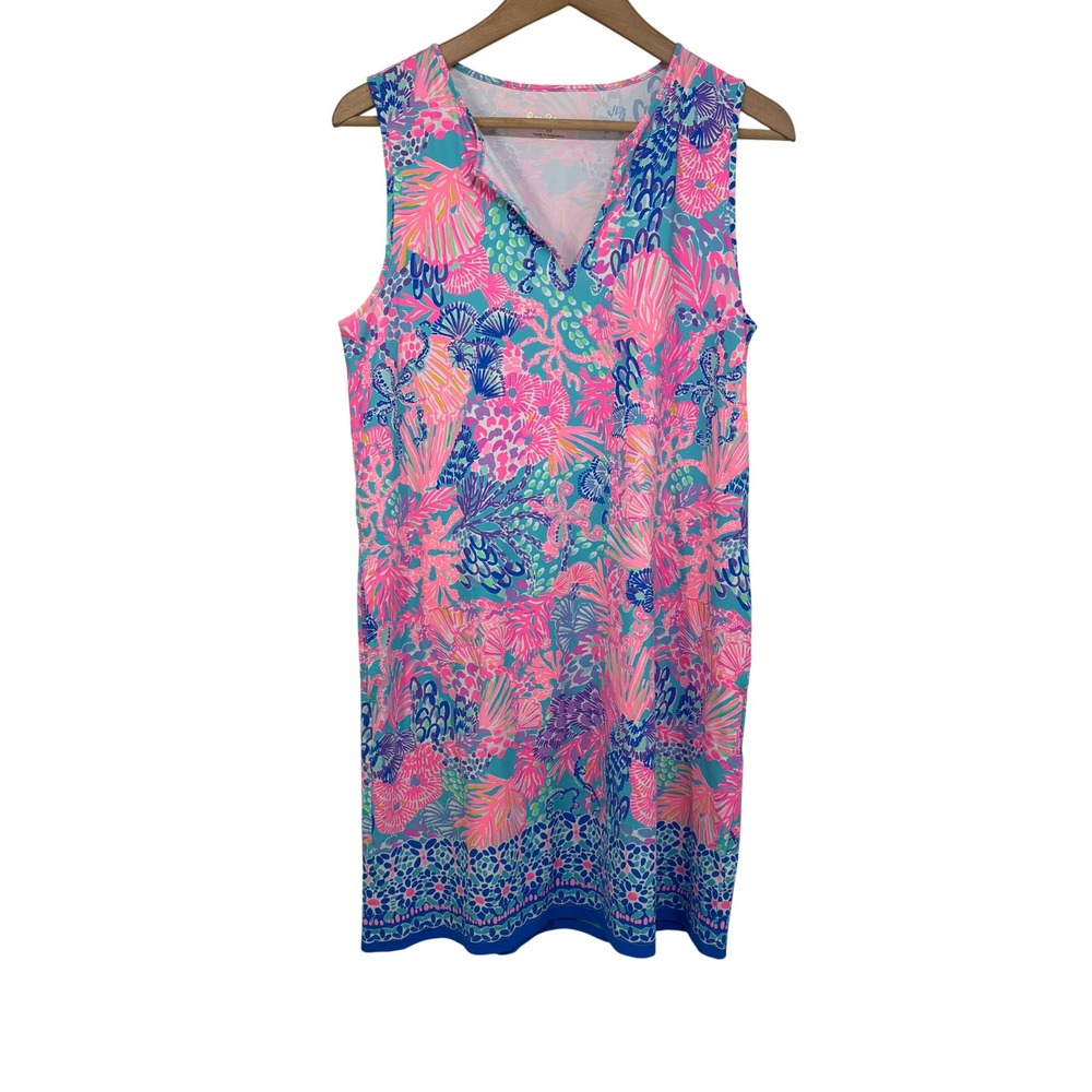 Lilly Pulitzer Johana Sleeveless Shift Dress M Coral Coverup Stretch Resort